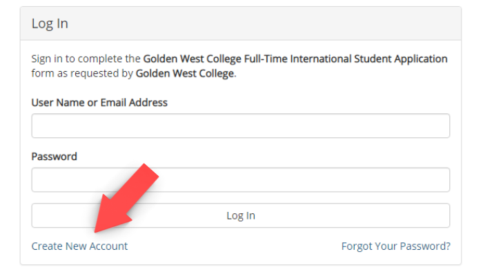 Screenshot of Log in page