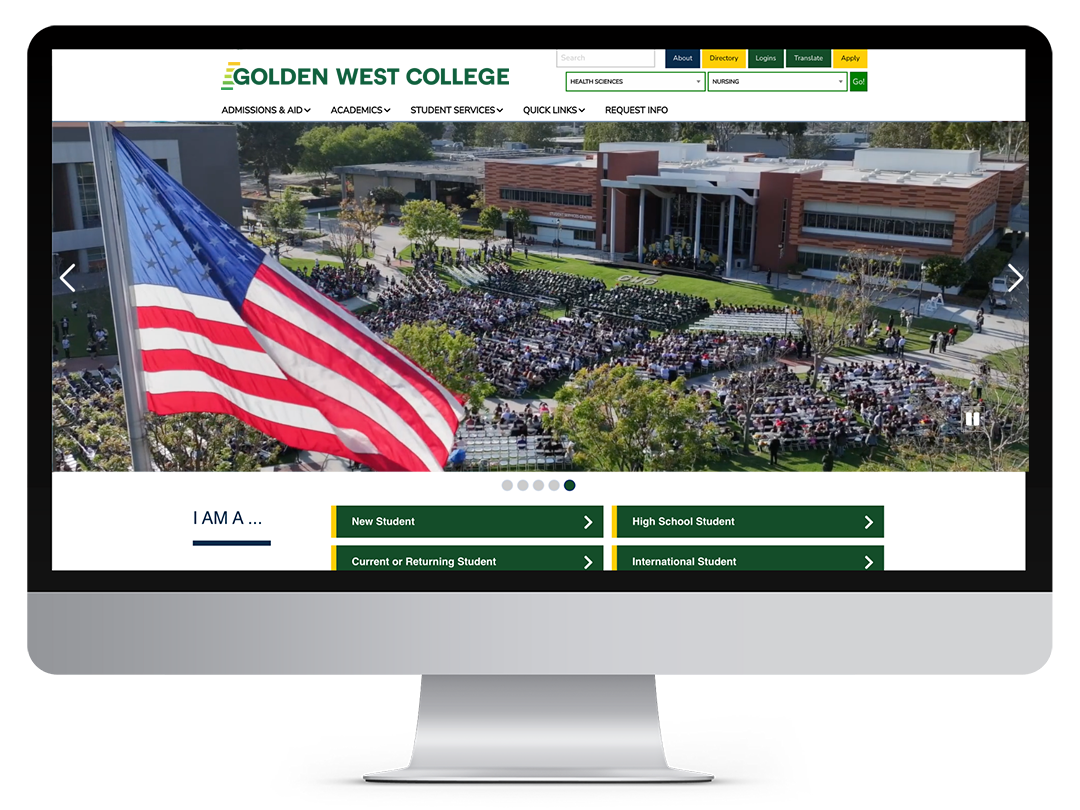 Viewing the Golden West College website on a desktop monitor