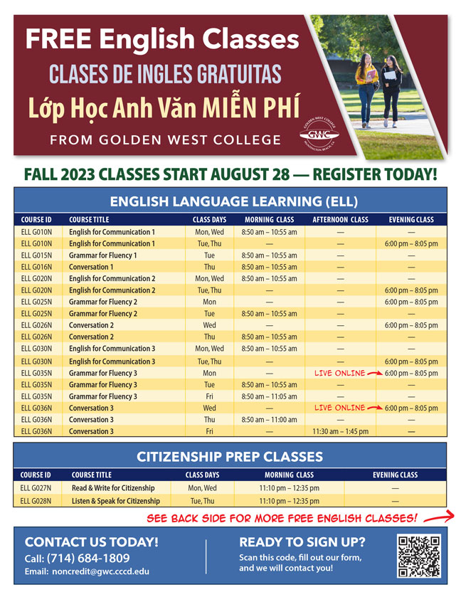 GWC Noncredit English Fall 2023 Flyer