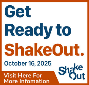 Great ShakeOut October 16, encouraging preparedness for earthquakes - visit here for more info