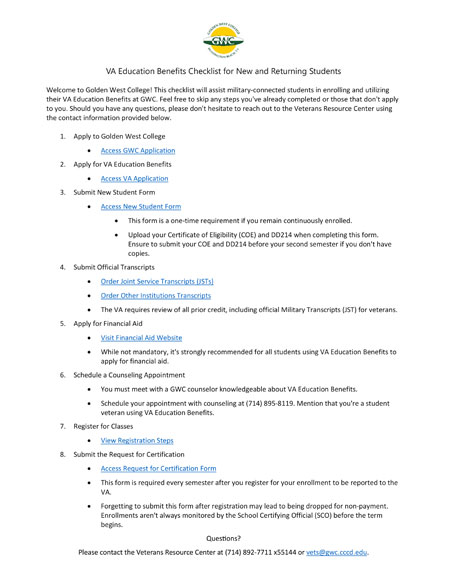 VRC - New & Returning Checklist [PDF]